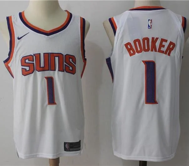 Men 1 Devin Booker Jersey White Phoenix Suns Jersey Authentic Player