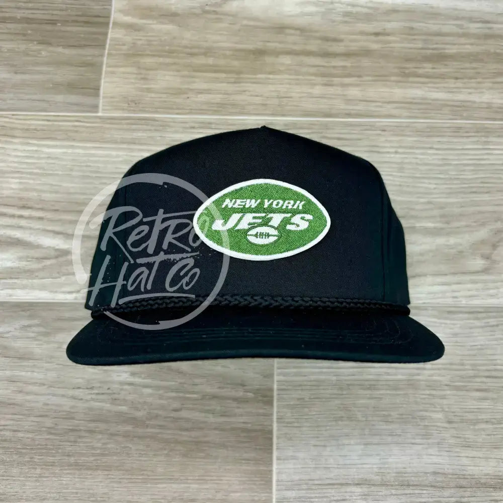 New York Jets Oval Patch on Black Classic Rope Hat