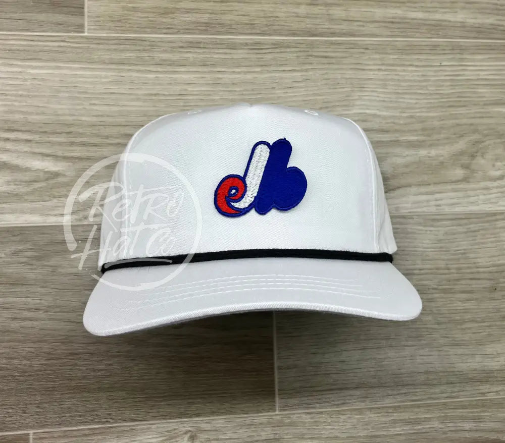 Vintage 90s Montreal Expos Patch on White Retro Hat w/Black Rope