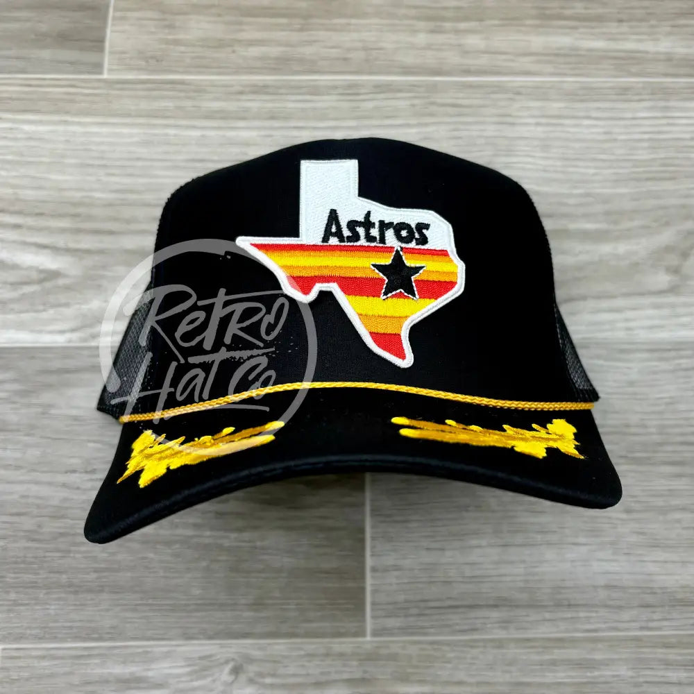 Houston Astros / Texas Patch on Black Meshback Trucker Hat w/Scrambled Eggs