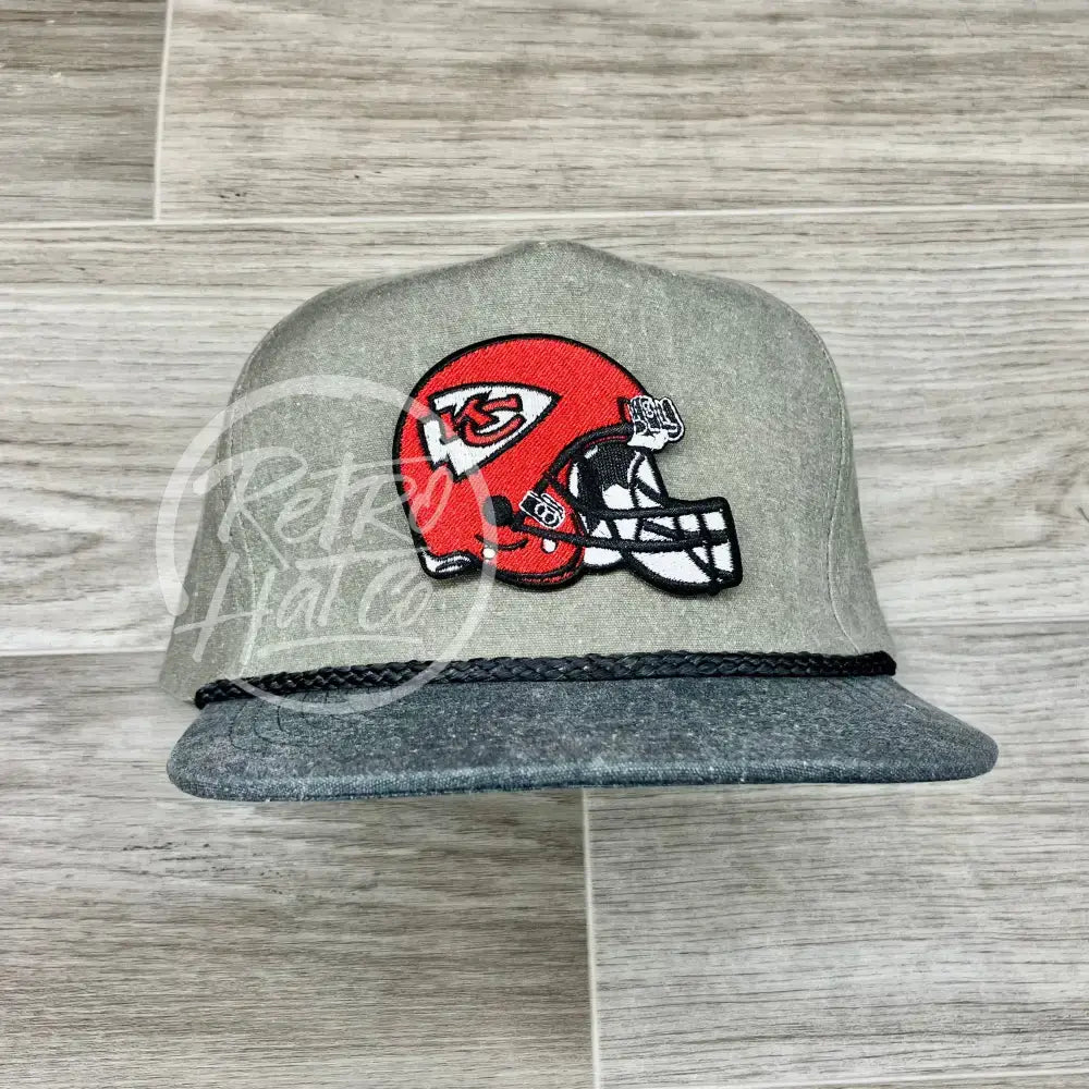 Kansas City Helmet Patch on Sand/Charcoal Stonewashed Retro Rope Hat