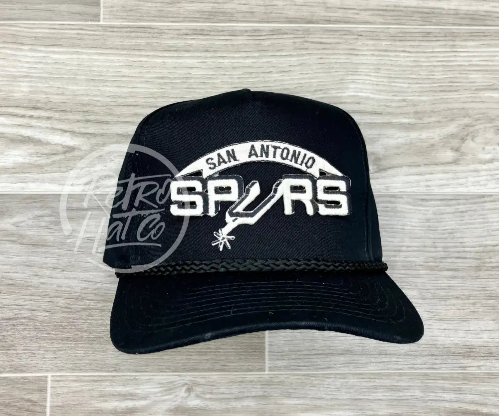 Vintage 90s San Antonio Spurs Patch on Black Retro Rope Hat