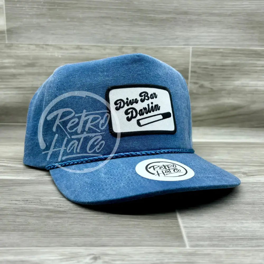 Dive Bar Darlin Patch on Sky Stonewashed Retro Rope Hat