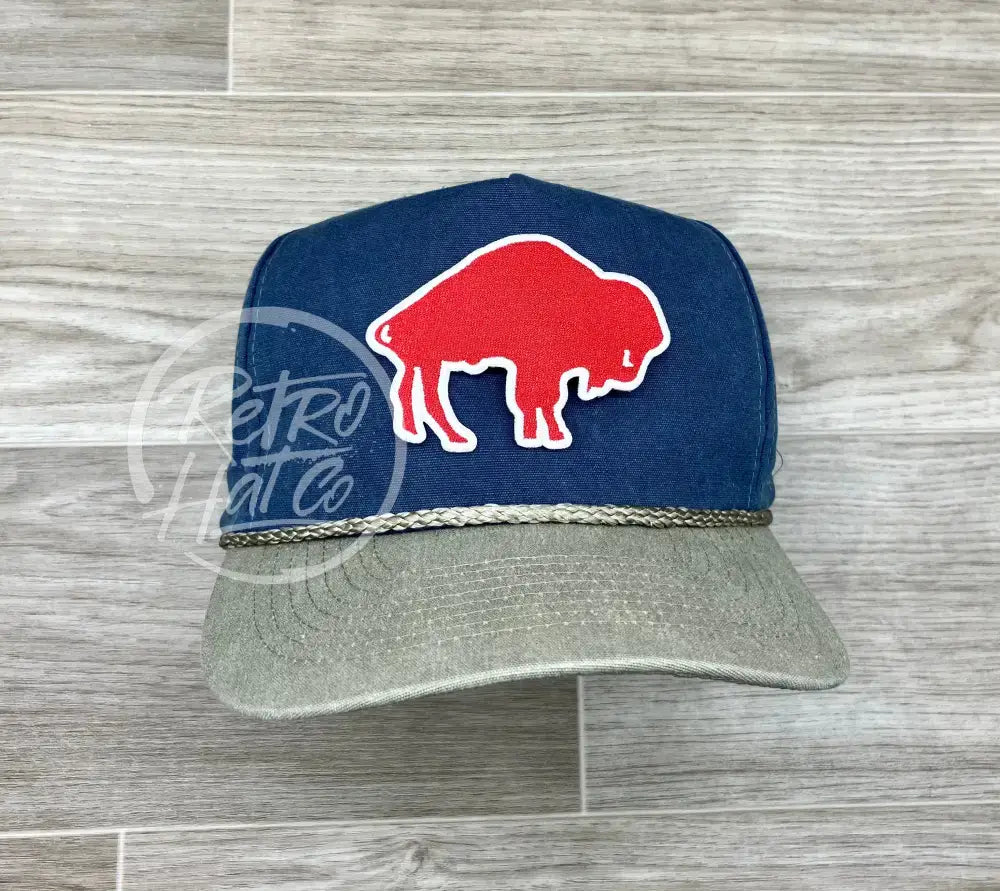 Retro 70s Buffalo Bills (Big Red) on Stonewashed Indigo/Sand Retro Rope Hat