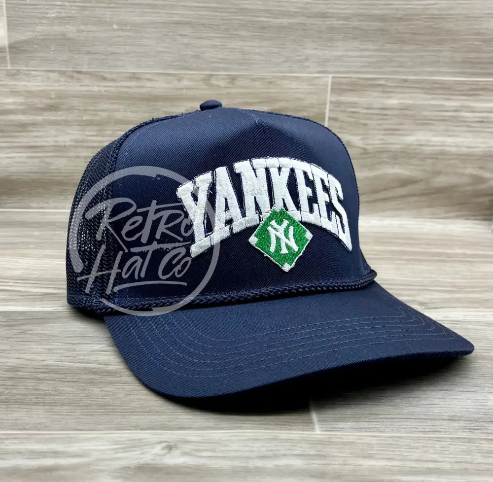 Vintage 90s New York Yankees (White Arch) Patch on Navy Meshback Trucker Hat