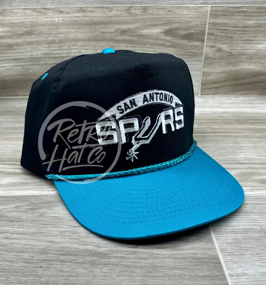 Vintage 90s San Antonio Spurs Patch on Black/Turquoise Retro Rope Hat