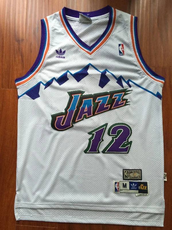 Men 12 John Stockton Jersey White Utah Jazz Jersey Throwback Swingman