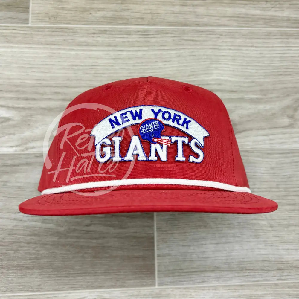 Vintage 90s New York Giants Patch on Red Retro Hat w/White Rope