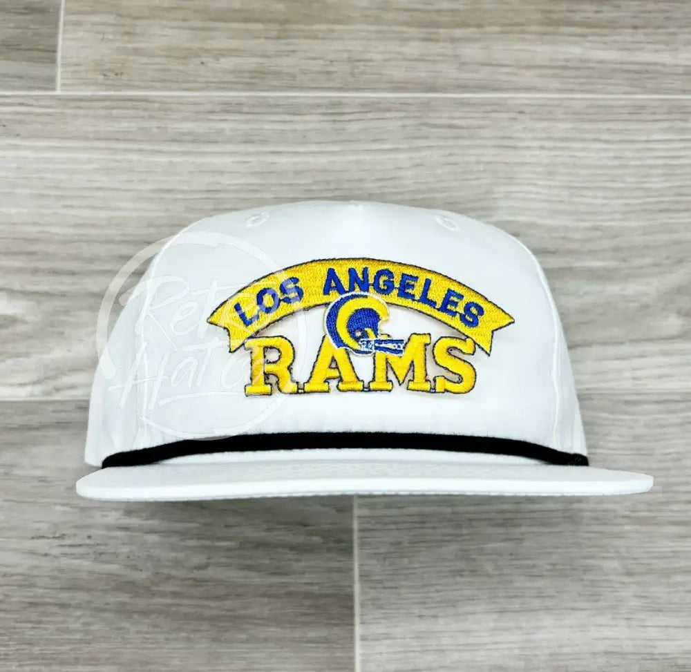 Vintage 90s Los Angeles Rams Patch on White Retro Hat w/Black Rope