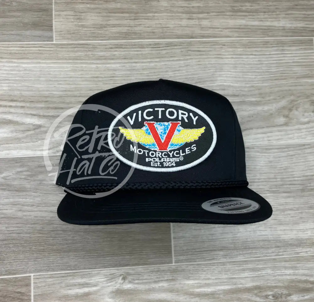 Victory Motorcycle Biker Patch on Black Classic Rope Hat