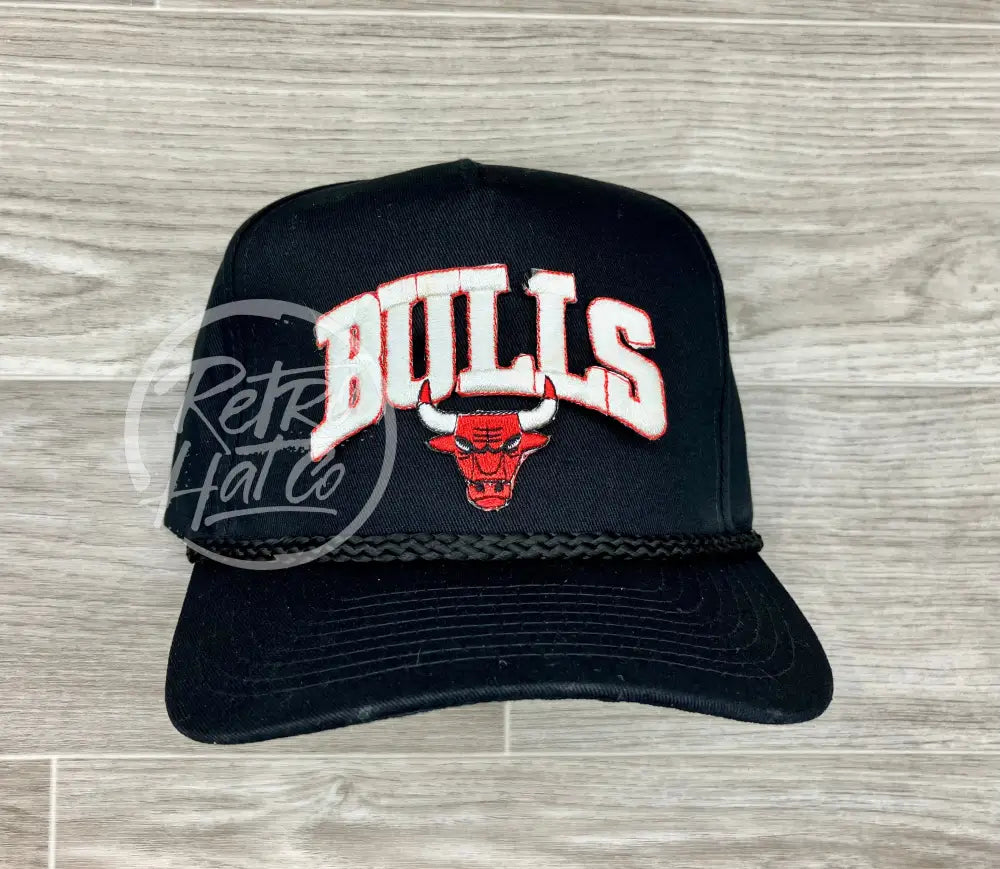 Vintage 90s Chicago Bulls Patch (white) on Black Retro Rope Hat