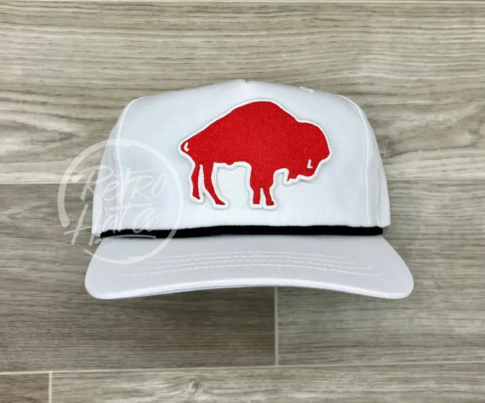 Retro 70s Buffalo Bills (Big Red) on White Retro Hat w/Black Rope