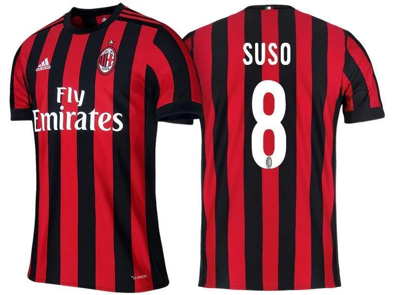 Men 8 Suso Jersey Home Soccer AC Milan Jersey 2018 Serie A