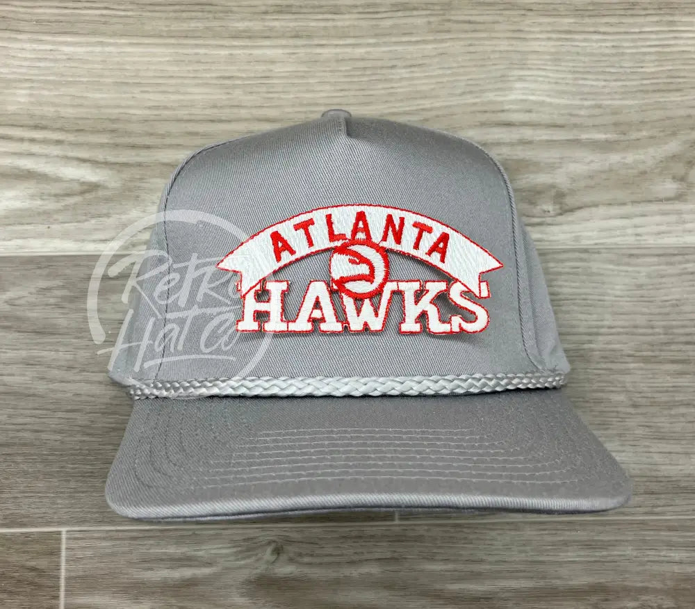 Vintage 90s Atlanta Hawks Patch on Tall Gray Retro Rope Hat