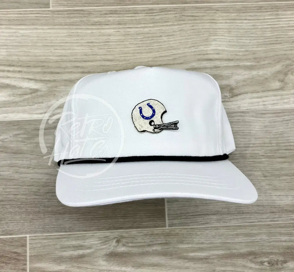 Vintage 90s Indianapolis Colts Helmet Patch on White Retro Hat w/Black Rope