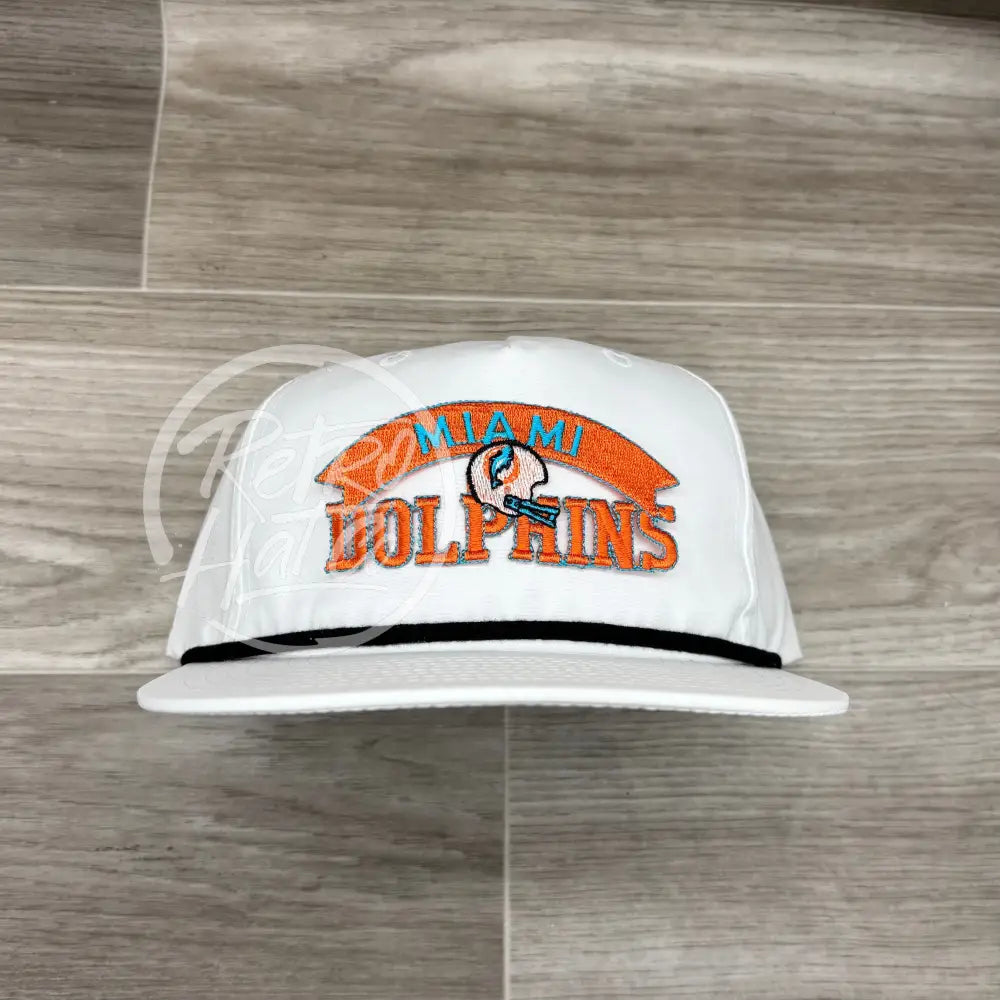 Vintage 90s Dolphins Patch on White Retro Hat w/Black Rope