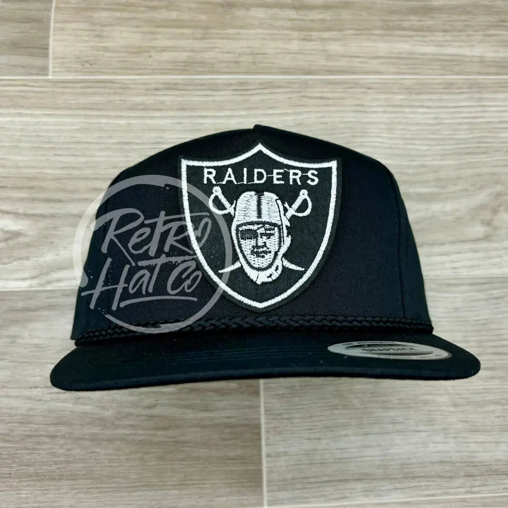 Retro Las Vegas Raiders Shield Patch on Black Classic Rope Hat