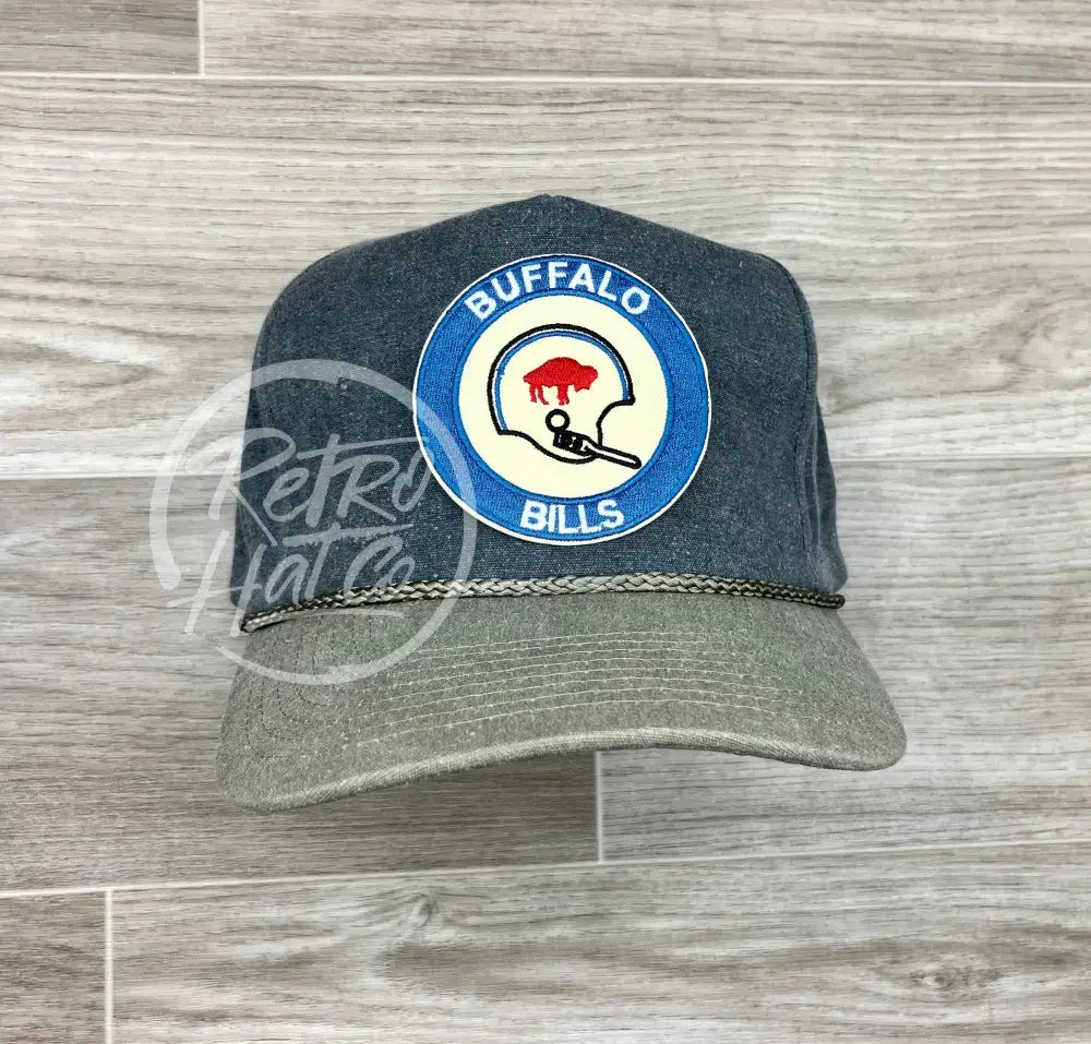 Retro Buffalo Bills Helmet Crest on Stonewashed Charcoal/Sand Retro Rope Hat