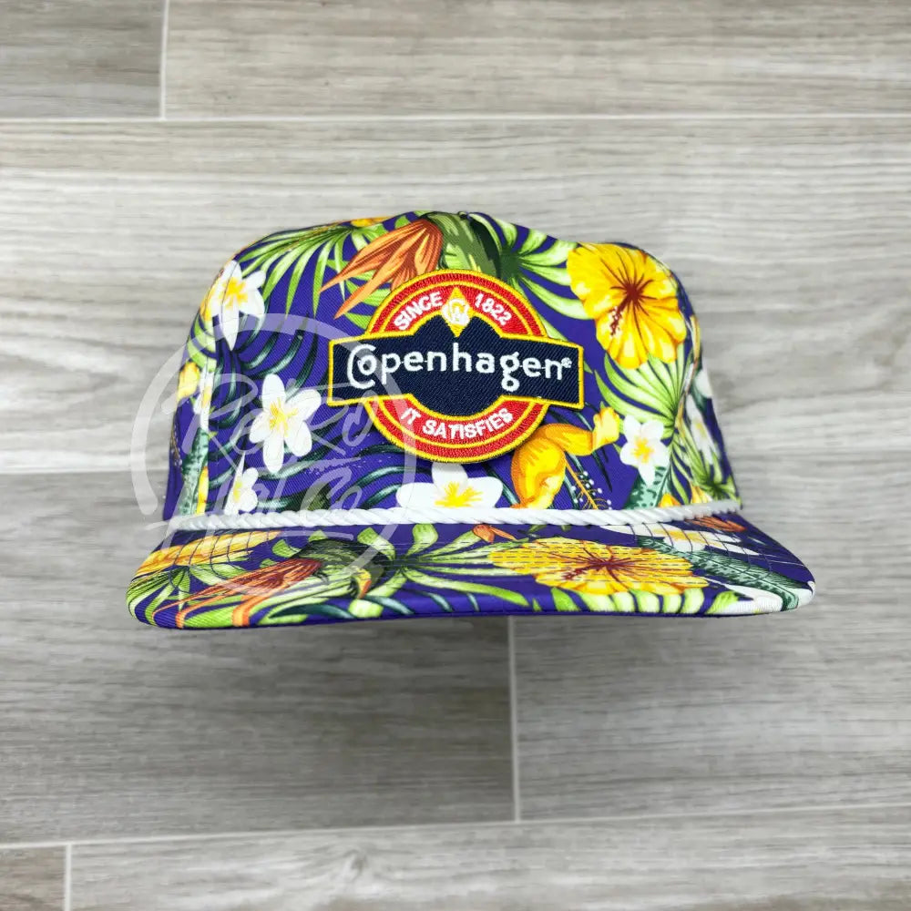 Copenhagen Patch on Purple Hawaiian Retro Rope Hat w/Leather Strap Back