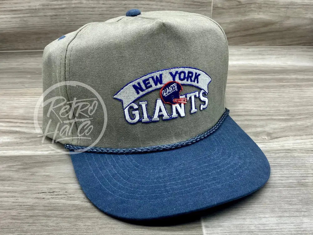 Vintage 90s New York Giants Patch on Sand/Indigo Stonewashed Retro Rope Hat