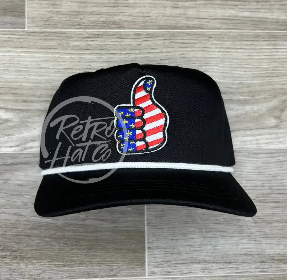 American Thumb on Black Retro Hat w/White Rope