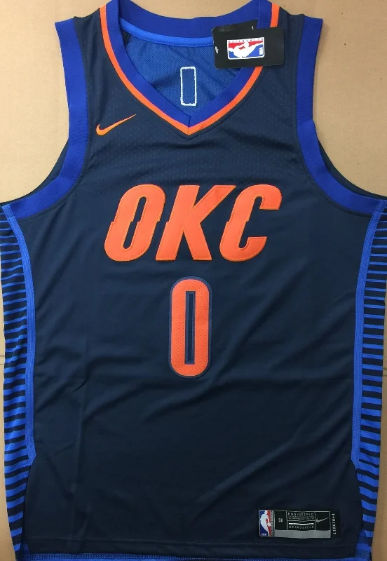 Men 0 Russell Westbrook Jersey Blue Oklahoma City Thunder Authentic Player