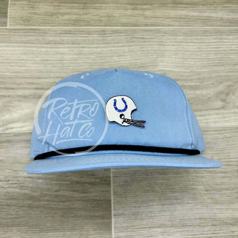 Vintage 90s Indianapolis Colts Helmet Patch on Baby Blue Retro Hat w/Black Rope