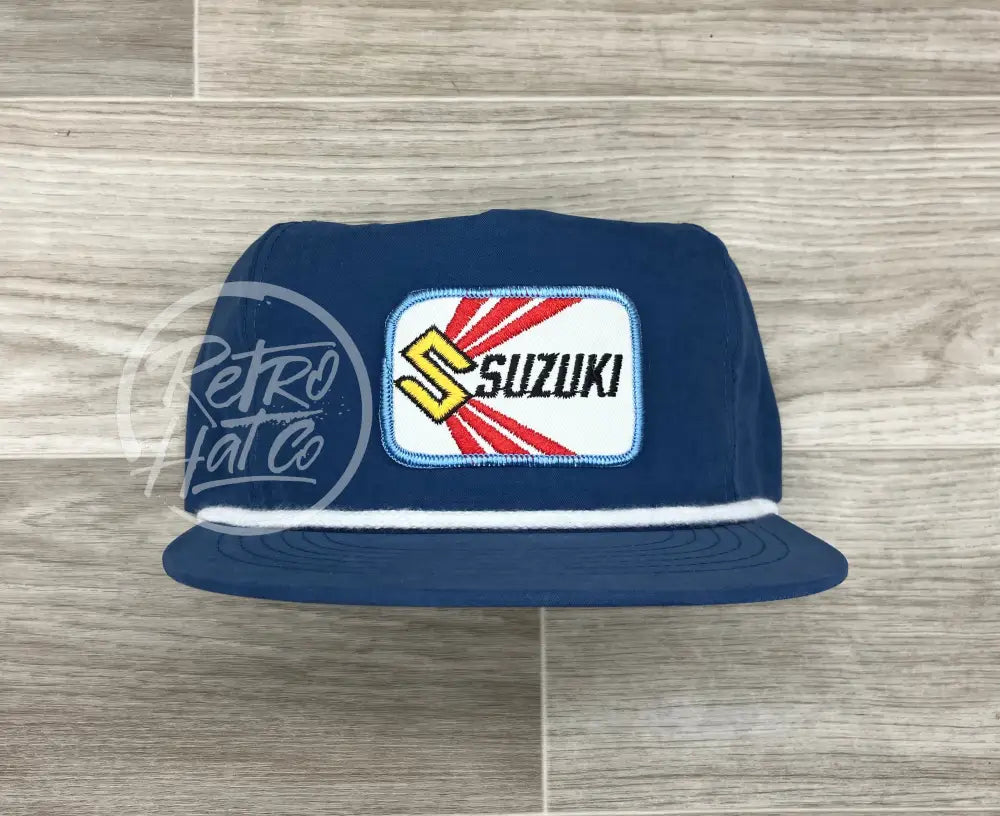 Vintage Suzuki Patch on Blue Retro Poly Rope Hat