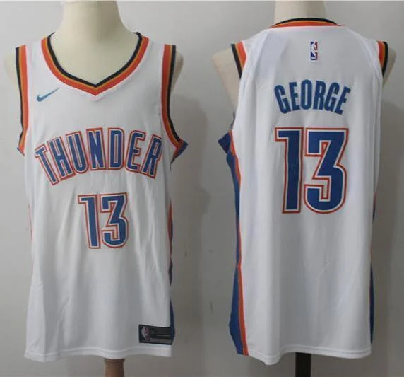 Men OKC 13 Paul George Jersey White Oklahoma City Thunder Authentic Player