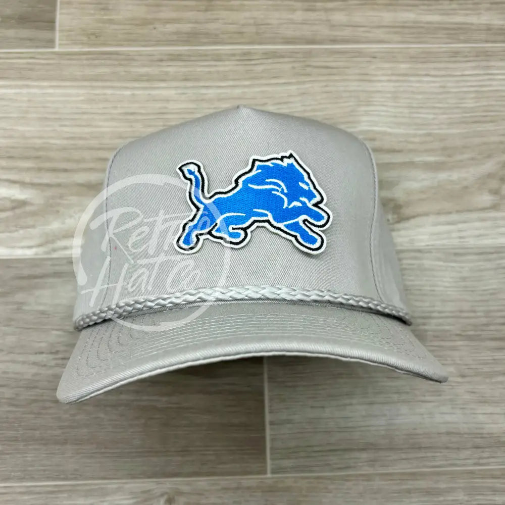 Retro Detroit Lions Patch on Tall Gray Retro Rope Hat