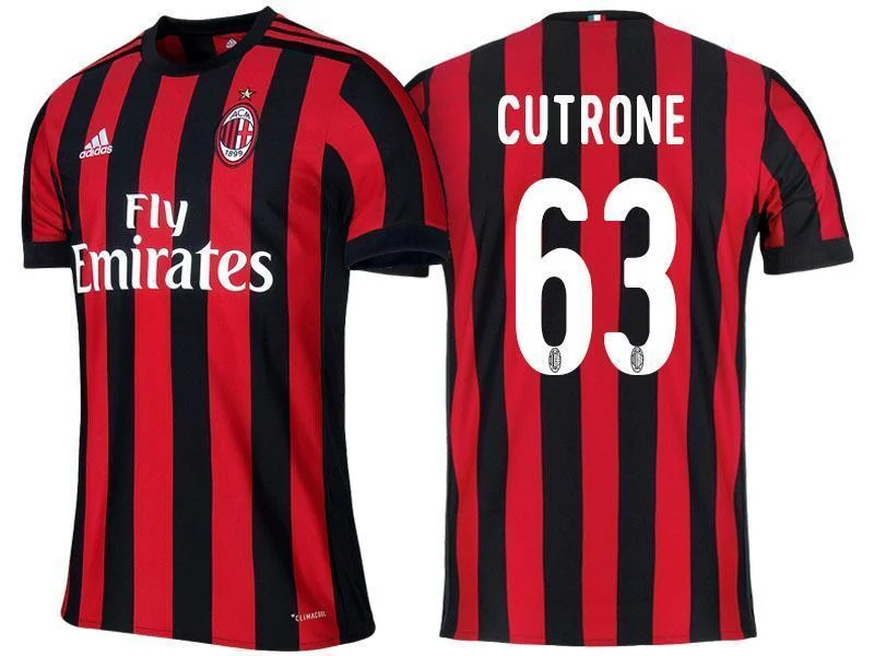 Men 63 Patrick Cutrone Jersey Home Soccer AC Milan Jersey 2018 Serie A