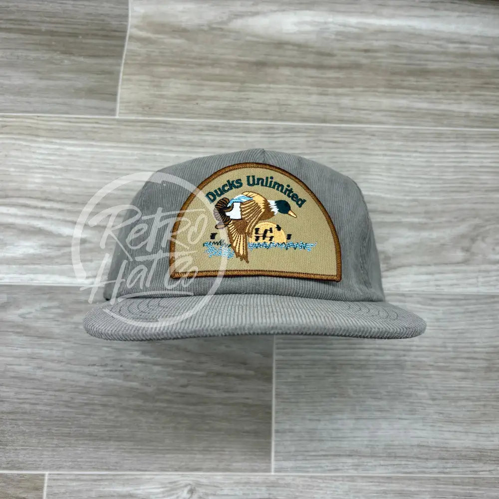 Retro Ducks Unlimited Patch on Gray Corduroy Hat