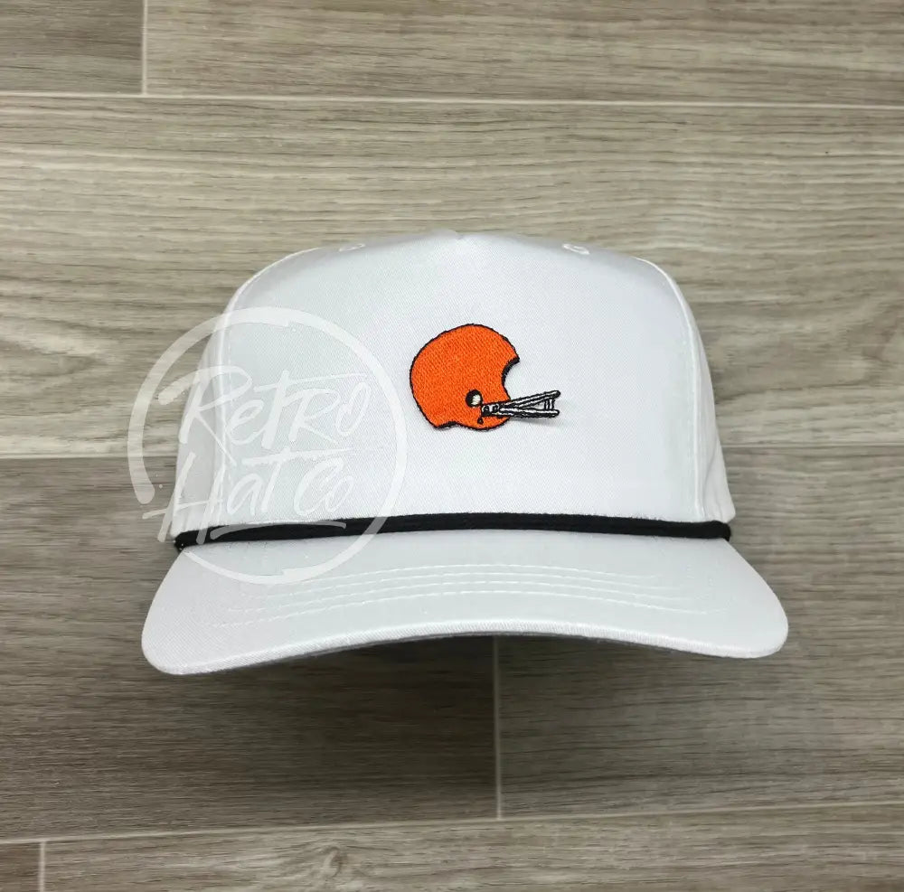 Vintage 90s Cleveland Browns Helmet Patch on White Retro Hat w/Black Rope