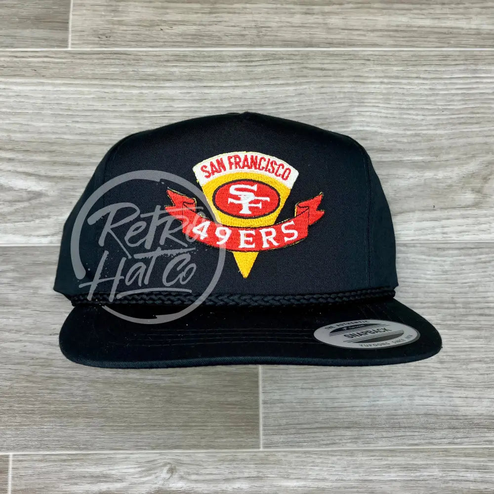 Vintage 90s San Francisco 49ers Pennant Patch on Black Classic Rope Hat