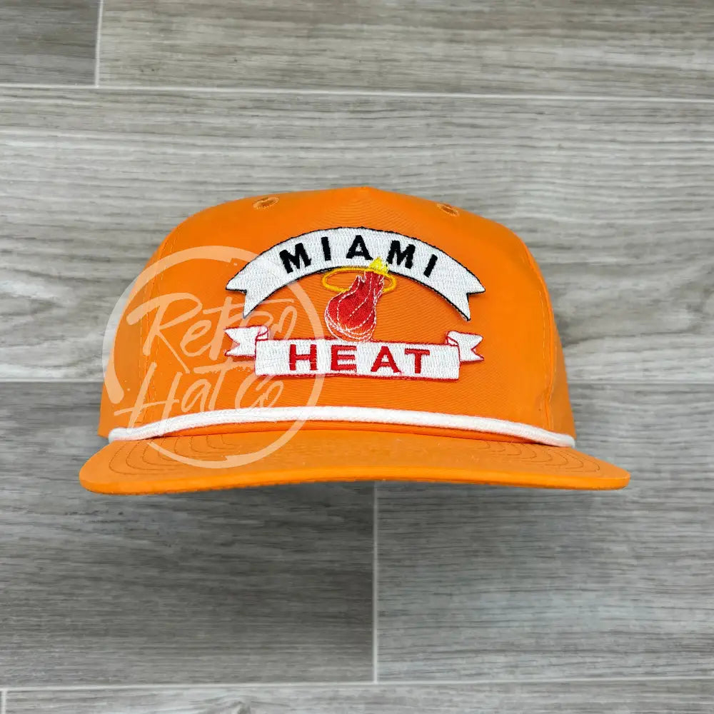 Vintage 90s Miami Heat Patch on Bright Orange Retro Hat w/White Rope