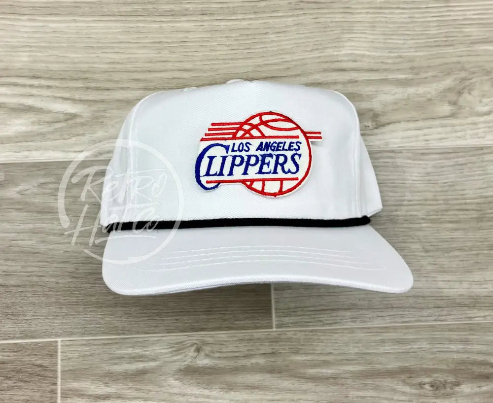 Vintage 90s Los Angeles Clippers Patch on White Retro Hat w/Black Rope