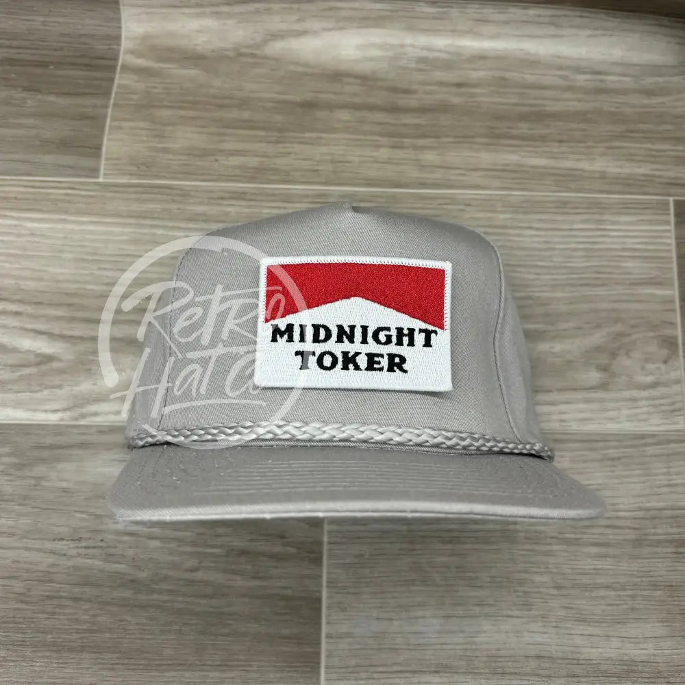 Midnight Toker Patch on Tall Gray Retro Rope Hat