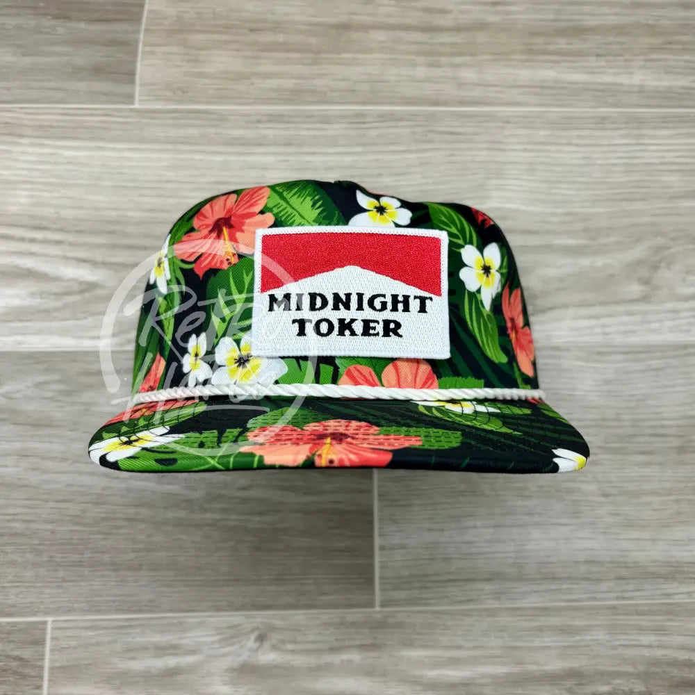 Midnight Toker on Black Hawaiian Retro Rope Hat w/Leather Strap Back