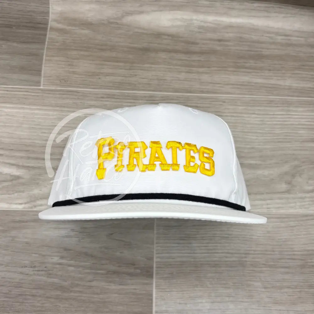 Vintage 90s Pittsburgh Pirates Script Patch on White Retro Hat w/Black Rope