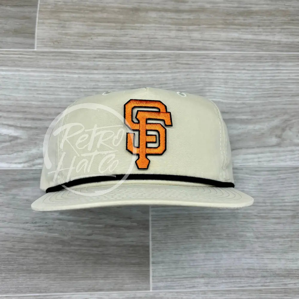 San Francisco Giants SF Patch on Beige Retro Hat w/Black Rope