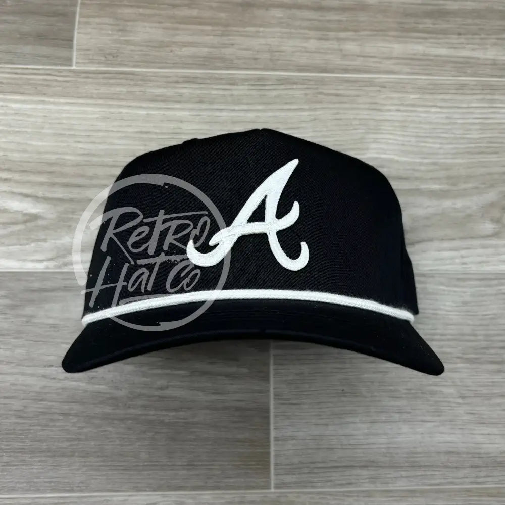 Vintage Atlanta Braves A Patch on Black Retro Hat w/White Rope