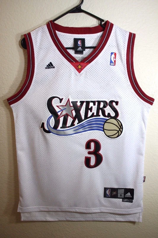 Men 3 Allen Iverson Jersey White Philadelphia 76ers Throwback Swingman