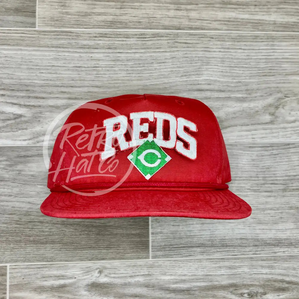 Vintage 90s Cincinnati Reds (White) Patch on All Red Retro Rope Hat