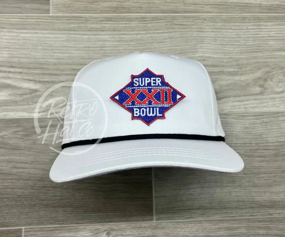 Vintage 80s Super Bowl XXII Patch on White Retro Hat w/Black Rope