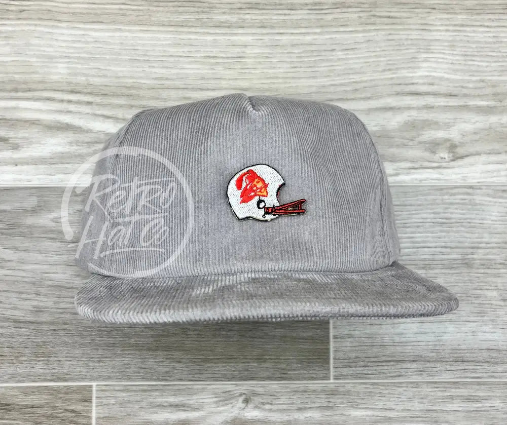 Vintage 90s Tampa Bay Buccaneers Helmet Patch on Gray Corduroy Hat