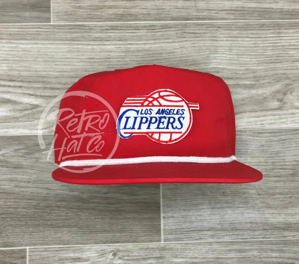 Vintage 90s Los Angeles Clippers Patch on Red Retro Poly Rope Hat