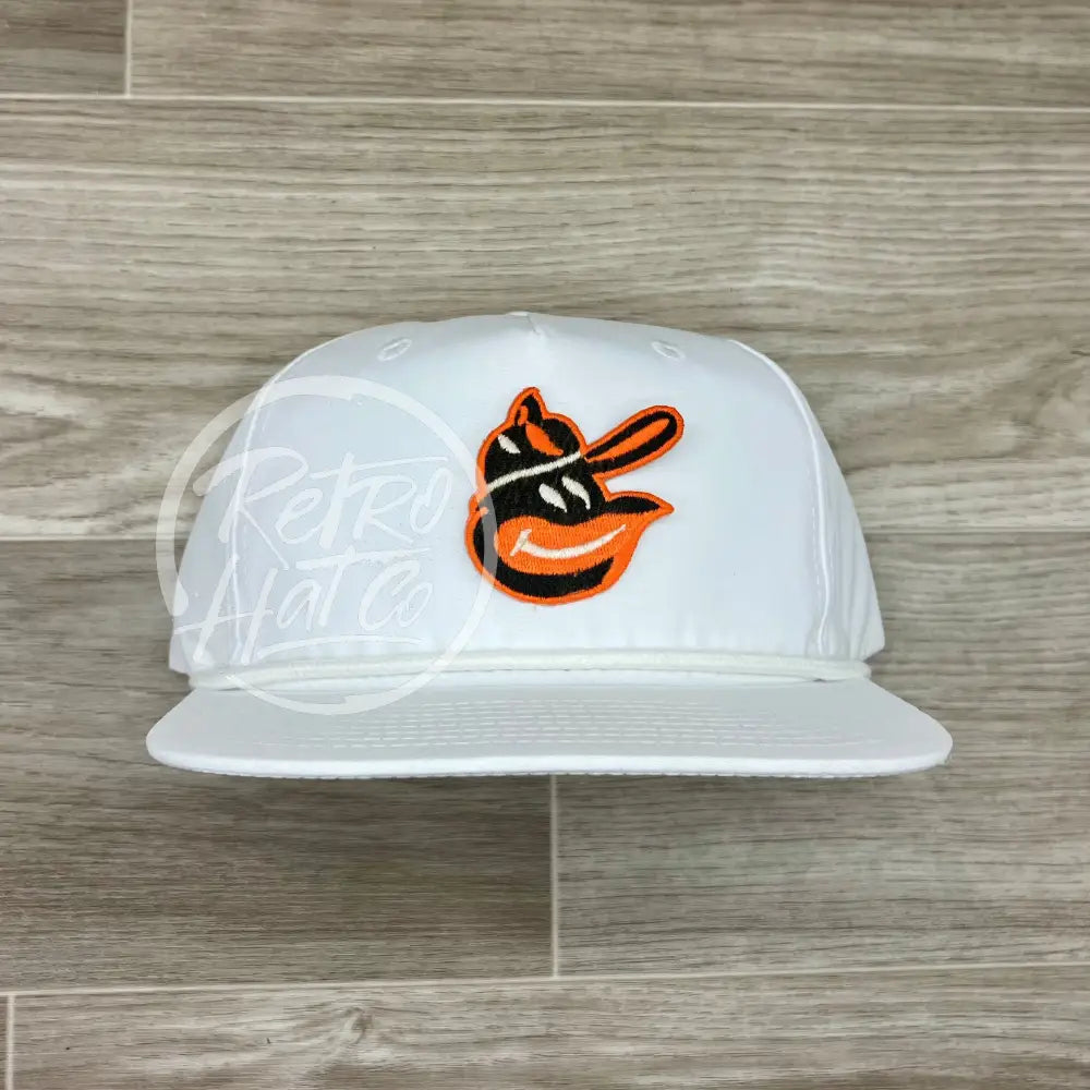 Vintage 90s Baltimore Orioles Patch on Solid White Retro Rope Hat