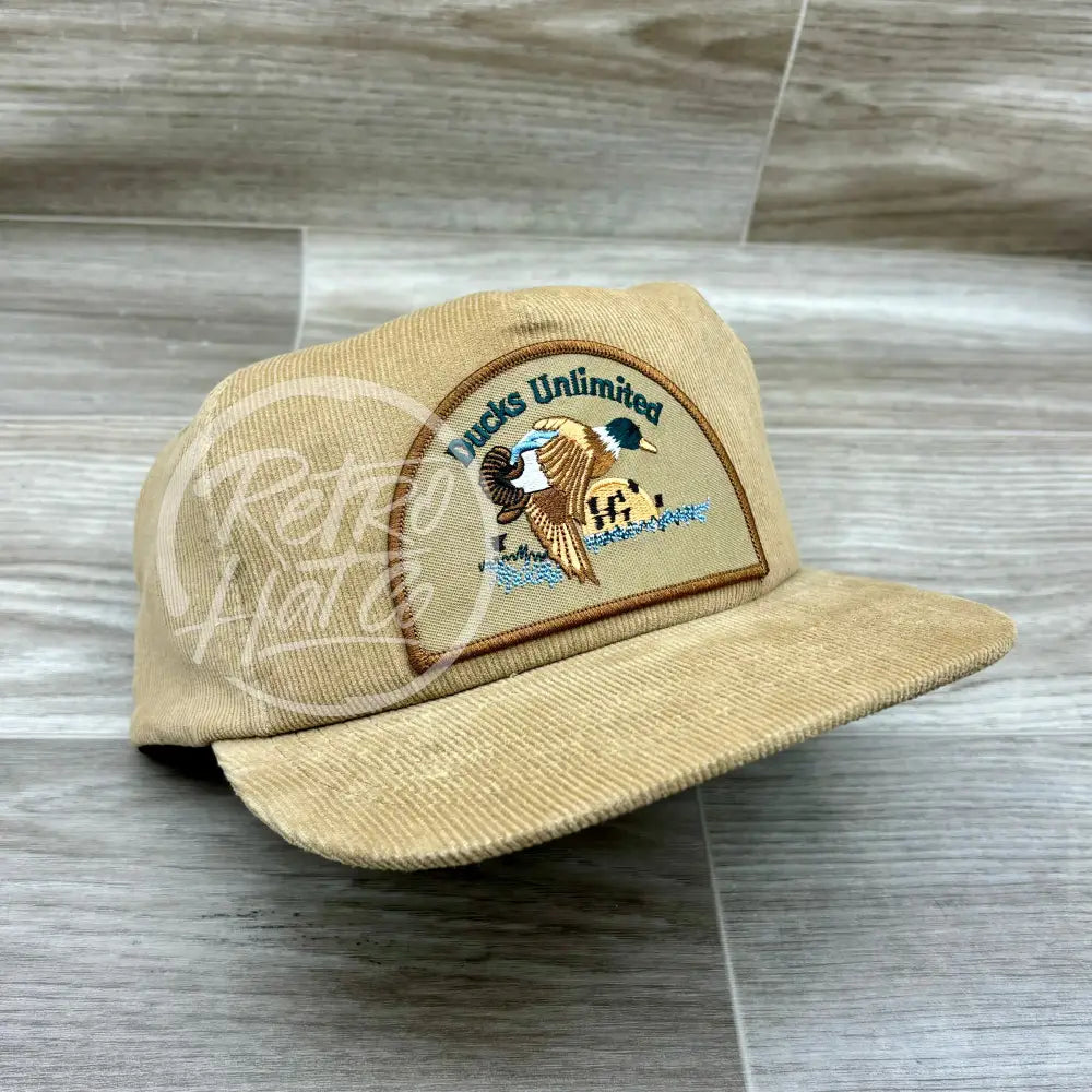 Retro Ducks Unlimited Patch on Tan Corduroy Hat