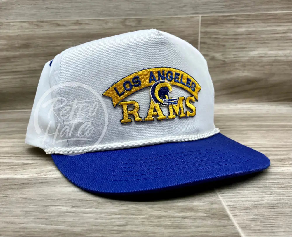 Vintage 90s Los Angeles Rams Patch on White/Blue Retro Rope Hat