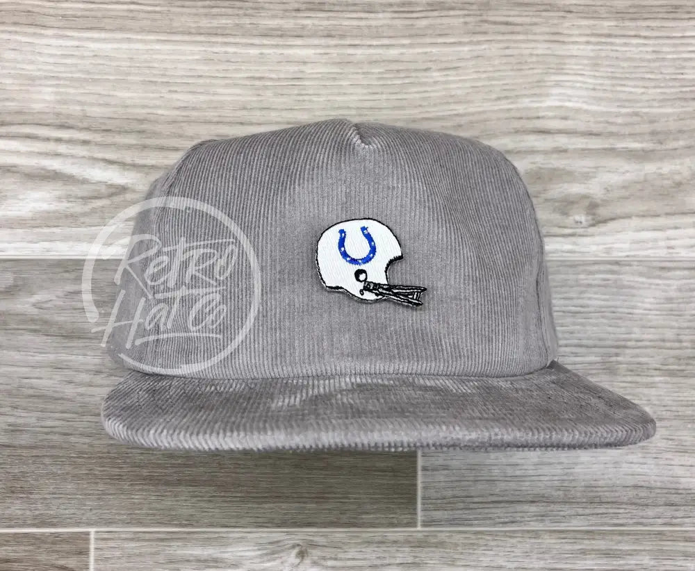 Vintage 90s Indianapolis Colts Helmet Patch on Gray Corduroy Hat